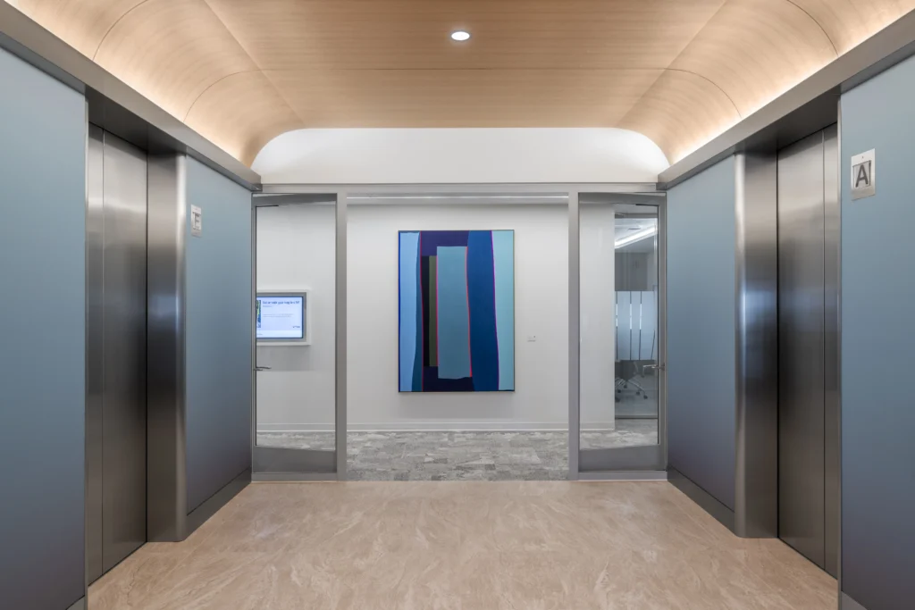 TIAA-Art-Package-Portfolio-3 Painting hanging in office elevator bay.