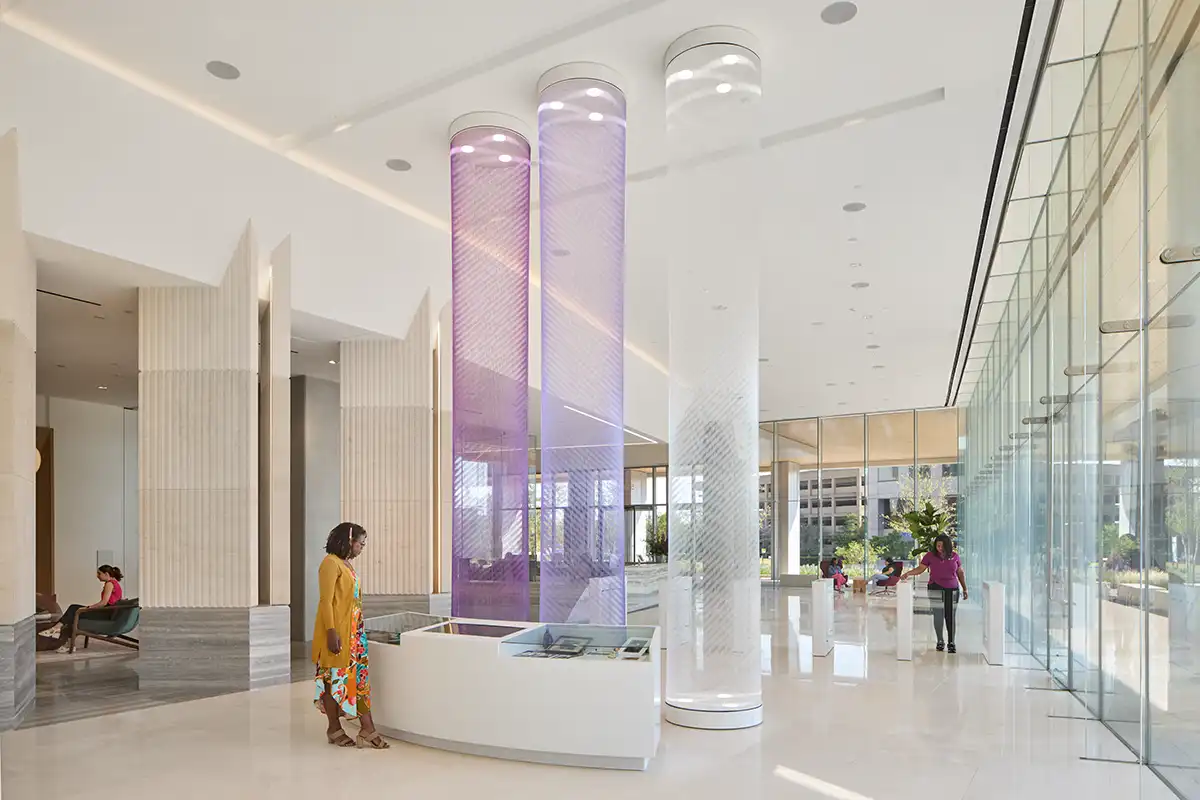 Art installation in the lobby of CHRISTUS Health HQ. Art consulting by Art + Artisans
