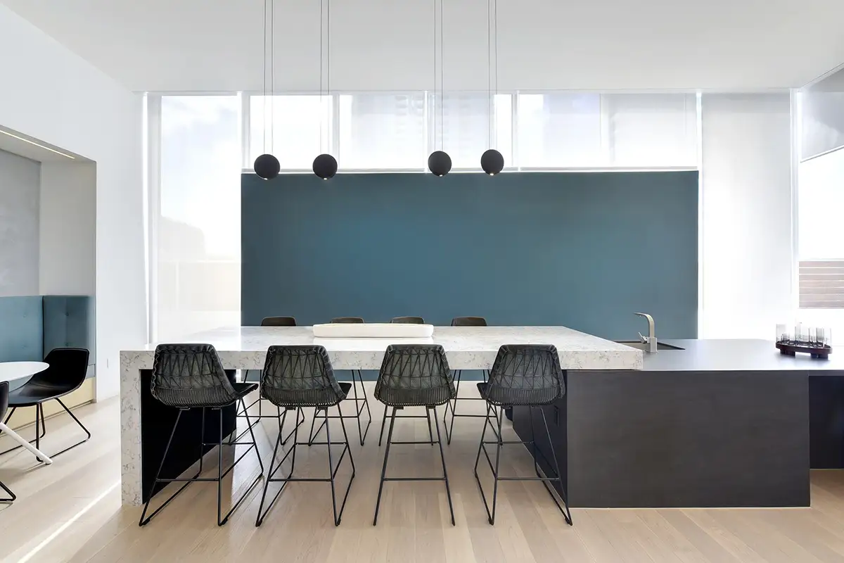 Luxury apartment breakroom without art on wall