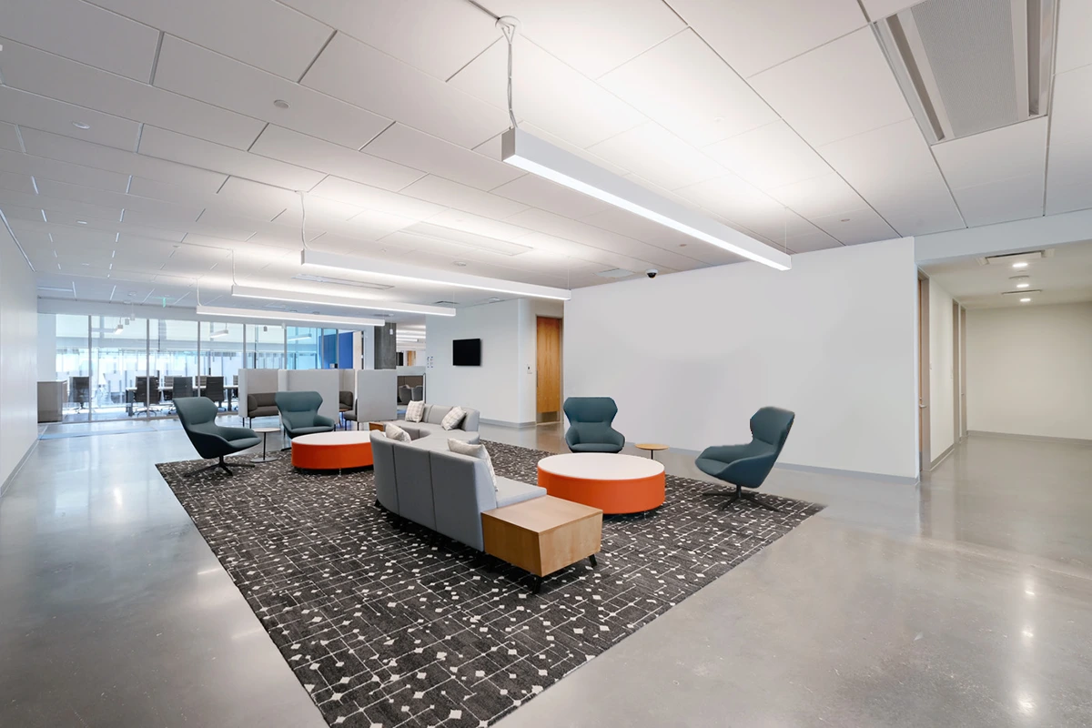 Office waiting area lobby with bare white walls